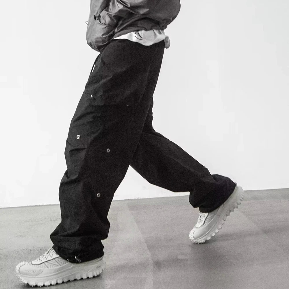 y2k high street multi pockets pleated drawstring cargo pants for men straight pantalones hombre baggy trousers oversized baggy cargo bottoms