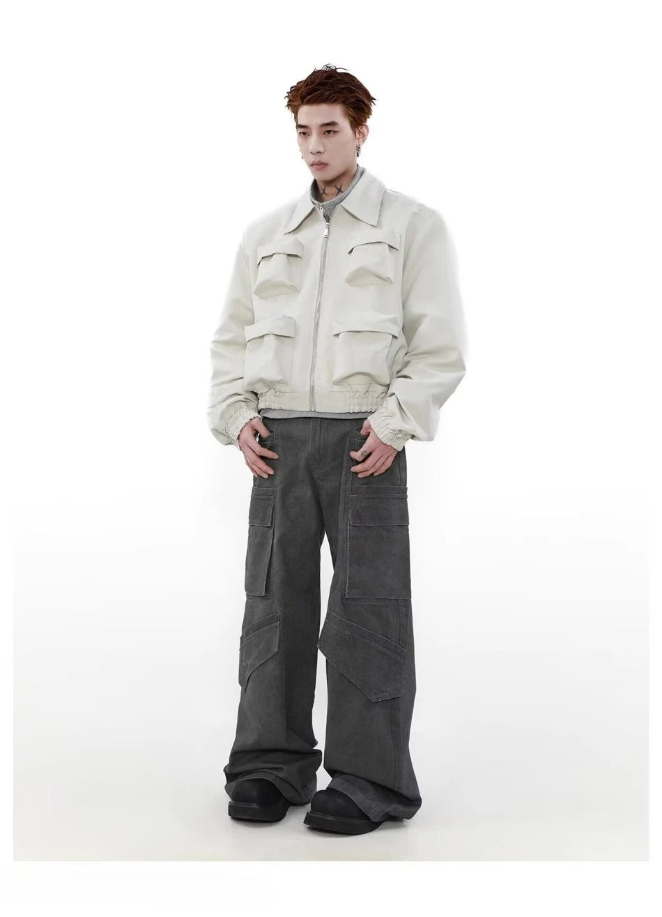 spring american pilot jacket mens street trend three dimensional multi pockets shoulder padded coats high street outwear unisex unique default style 3143