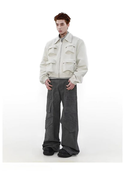 spring american pilot jacket mens street trend three dimensional multi pockets shoulder padded coats high street outwear unisex unique default style 3143