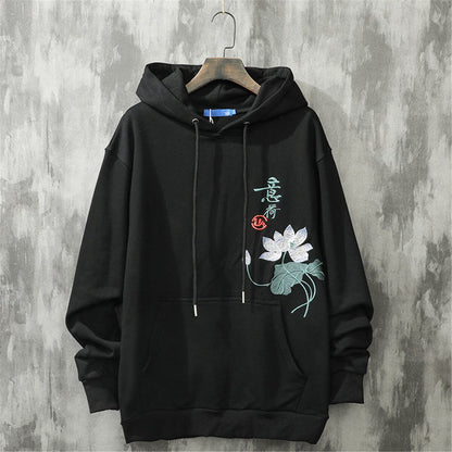 Black Harajuku Embroidery Hoodie Casual Cartoon Bird Sweatshirt Streetwear Autumn High Street Japan Ulzzang Male Cool Tops Boys Daulet Apparel
