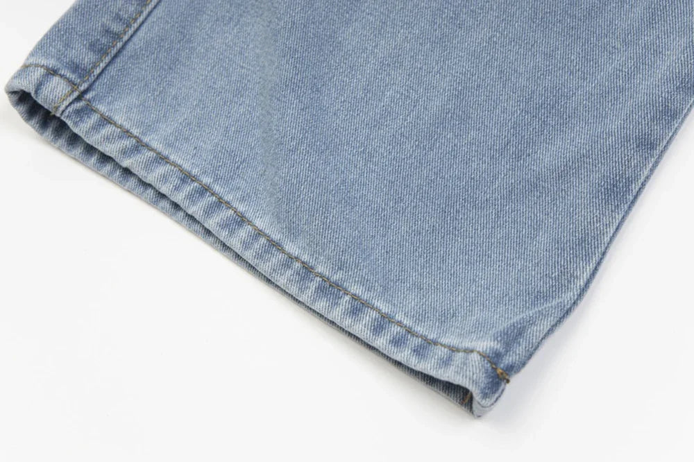 new contrast color pockets washed blue baggy denim trousers mens and women straight patchwork loose casual jeans oversize cargos unique cargo style 188