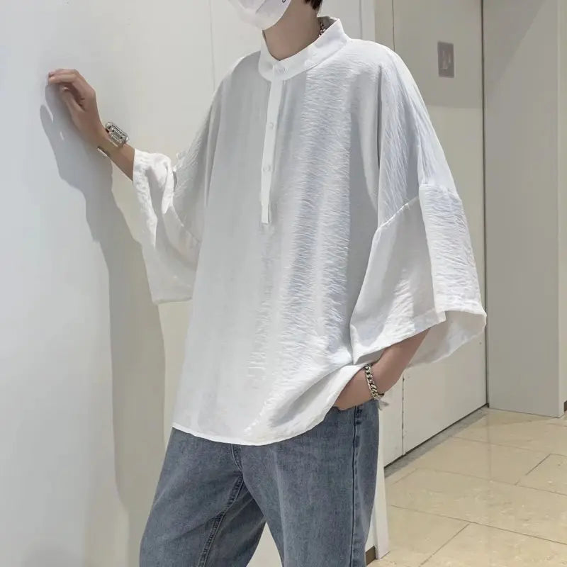 Summer Short Sleeved Shirt Men Oversized Fashion Black White Shirt Men Streetwear Korean Loose Pullover Shirt Mens Casual Shirts Street King Limited