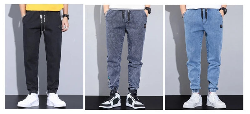 rainbowtouches autumn winter blue cargo jeans men streetwear denim jogger pants baggy harem jean trousers male oversize large unique joggers style 3365