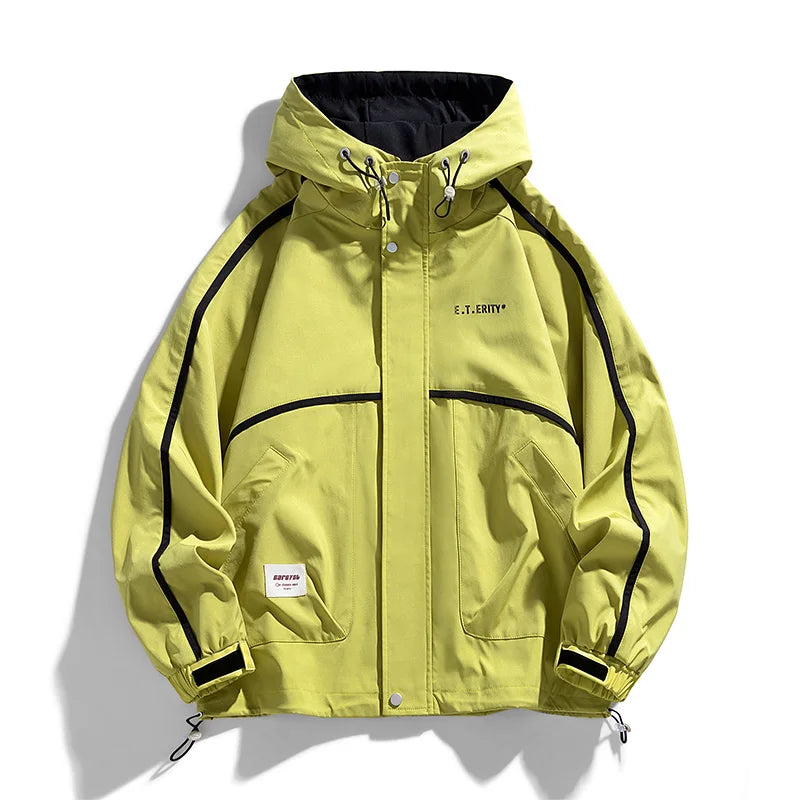 mens hooded jacket clashing colours jackets letter print jacket streetwear casual outdoor coats 2024 spring fall male clothing minimalist street pants