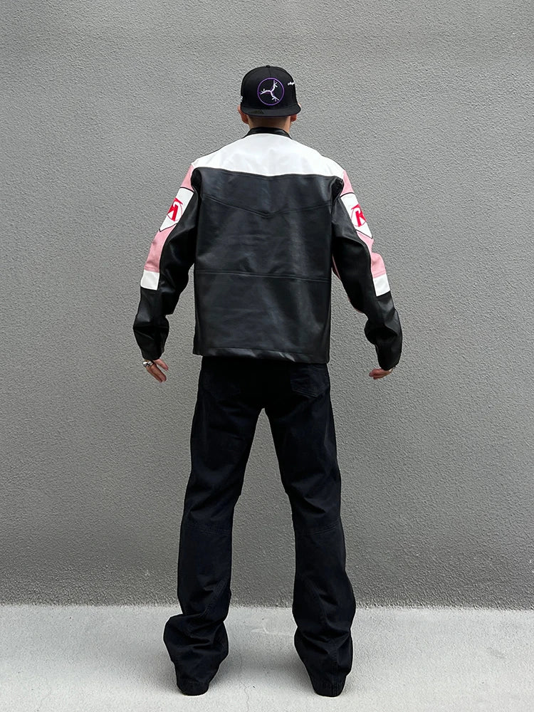 racing jackets fashion letter embroidery patchwork zipper jacket coats men hip hop pu lether outerwear casual streetwear jackets unique default style 4231