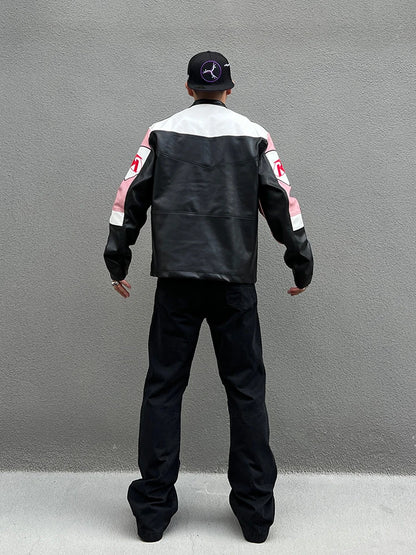 racing jackets fashion letter embroidery patchwork zipper jacket coats men hip hop pu lether outerwear casual streetwear jackets unique default style 4231
