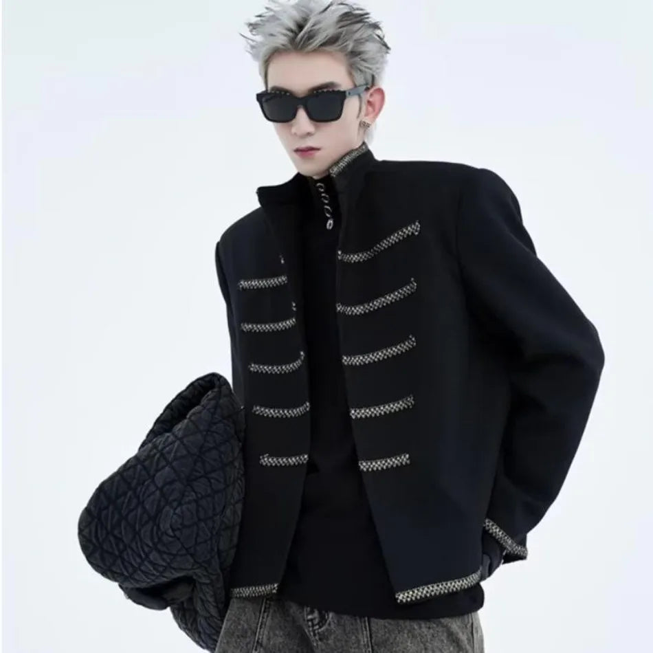 street black mens suit jacket 2024 new palace fashion stand collar unisex outwear oversized printing shoulder pads coats male unique default style 3963