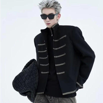 street black mens suit jacket 2024 new palace fashion stand collar unisex outwear oversized printing shoulder pads coats male unique default style 3963