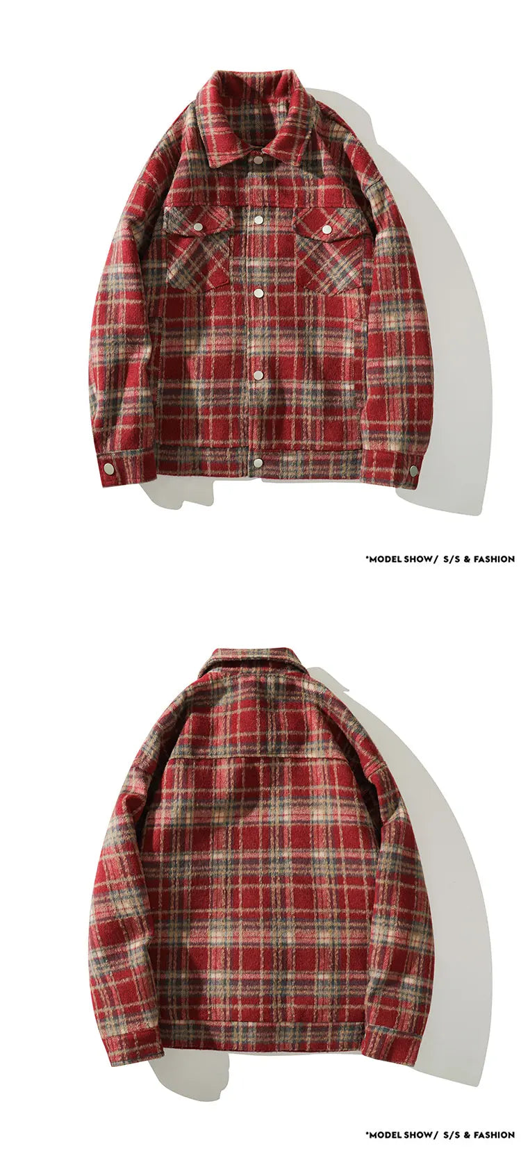 american retro red plaid jacket england style couple shirt jackets autumn new unisex coat three dimensional pockets design unique default style 5749
