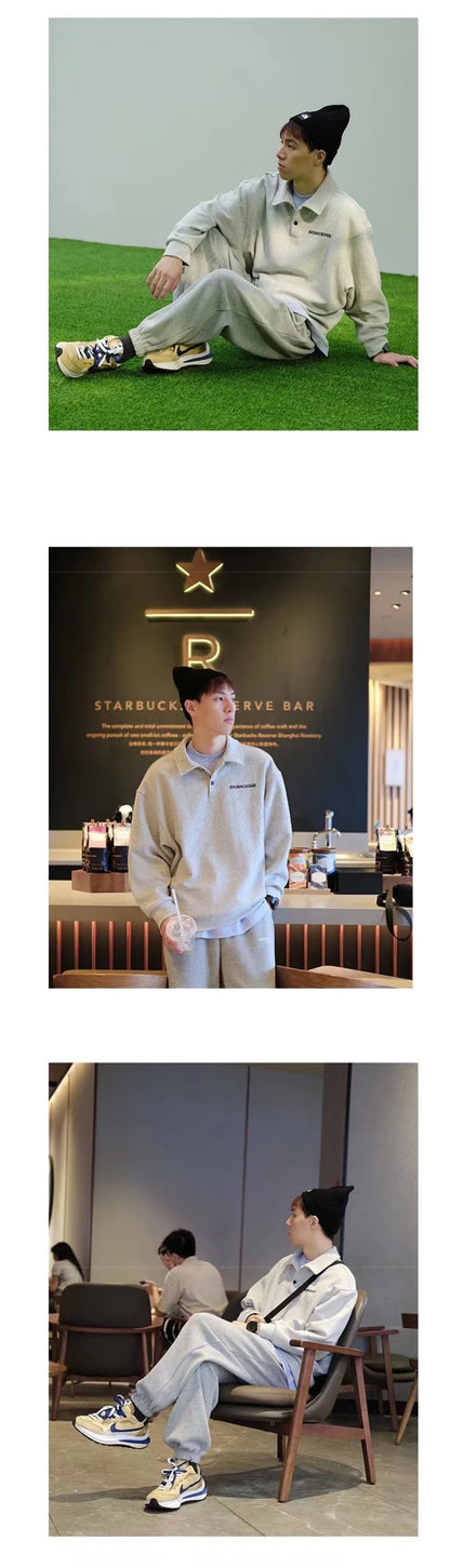 Streetwear Autumn Japanese Polo Sweatshirts Men Casual Waffle Turn Down Collar Sw 2025 Autumn Japanese Polo Sweatshirts Men Casual Waffle Turn Down Collar Sweatshirt High Street Long Sleeve Tops New In Hoodie Fashion Sweater Jacket With Graphic Design For Men