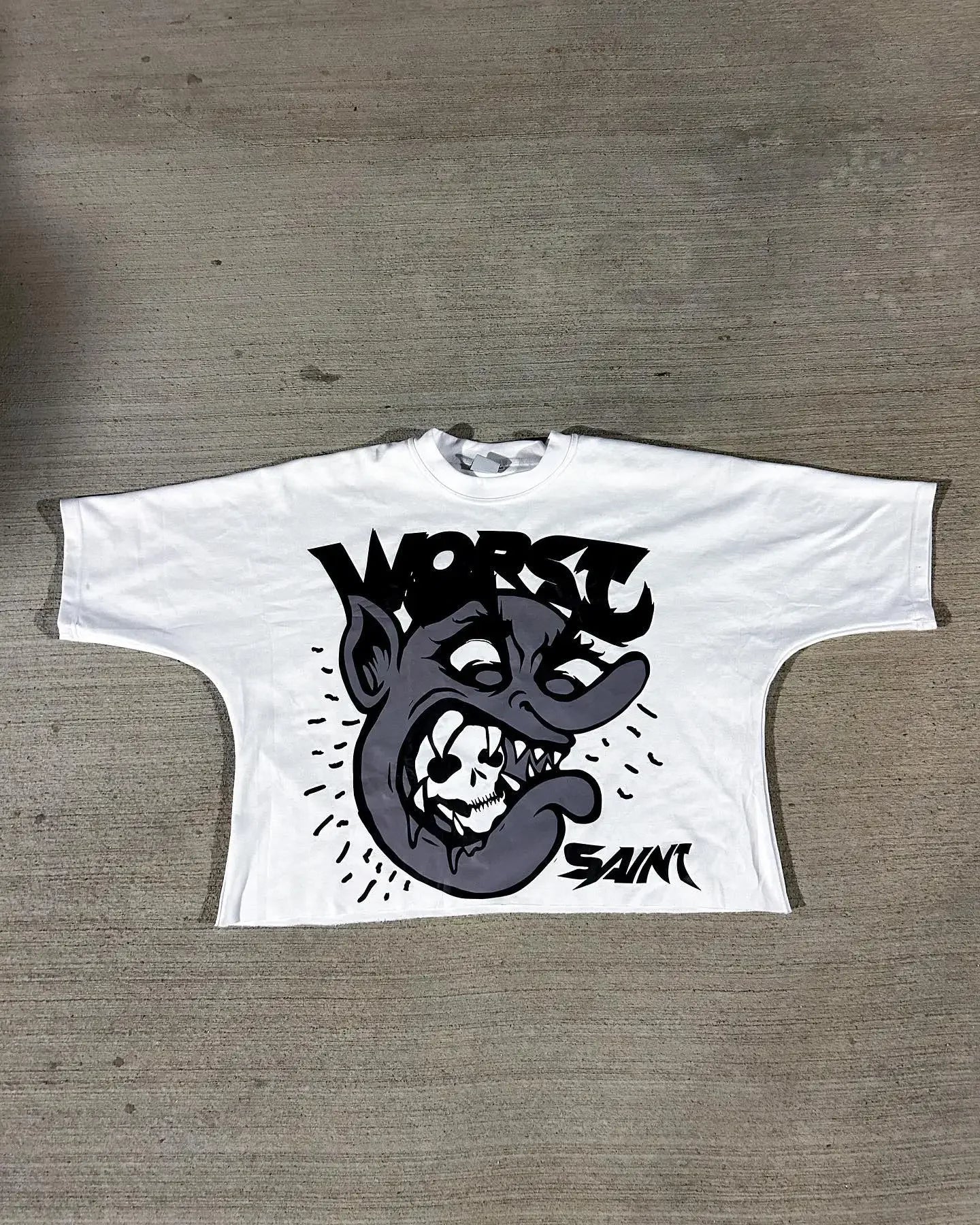 American Gothic Devil Print Oversized Round Short Sleeve Men's Y2K Street Hip-Hop Retro Harajuku All-match Top Couple Style Street King Limited