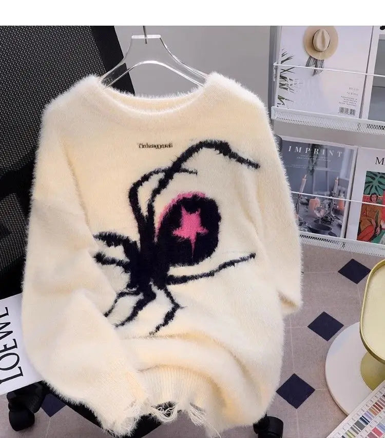 American Spider Sweater Women's Loose and Lazy Style Couples Knitted y2k Oversized harajuku wintage Sweater pullover men clothes Street King Limited