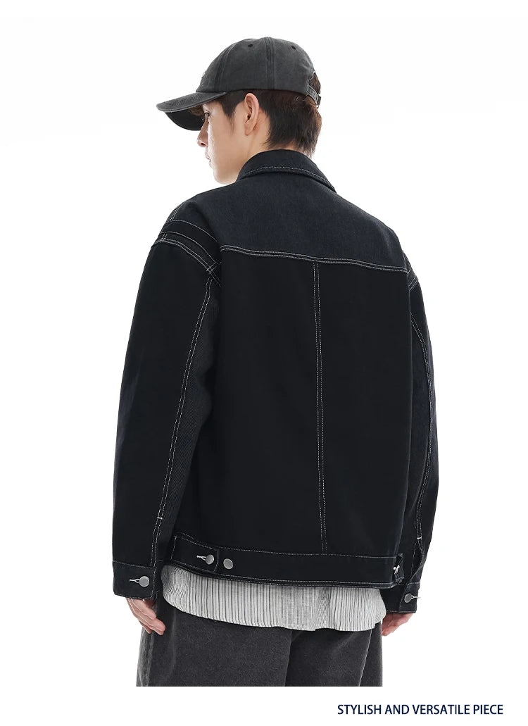 black denim splice coat mens streetwear fashion vintage loose casua plus size denim jacket man spring autumn coat outerwear unique jeans style 886
