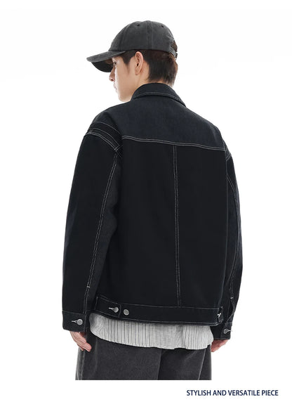 black denim splice coat mens streetwear fashion vintage loose casua plus size denim jacket man spring autumn coat outerwear unique jeans style 886