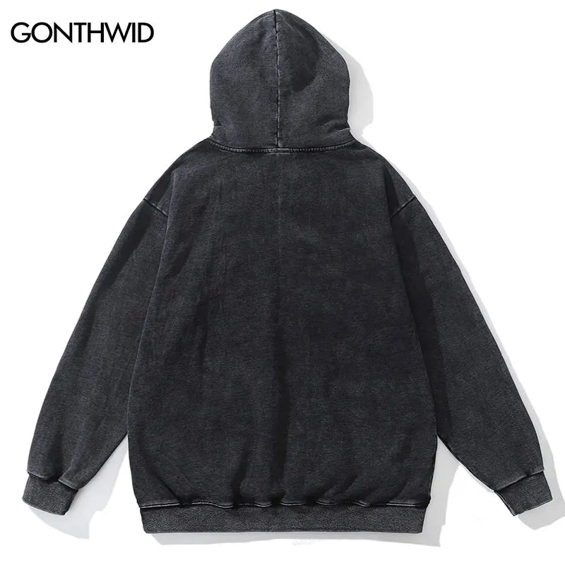 Hip Hop Hoodie Streetwear Vintage Skeleton Skull Print Oversize Punk Gothic Hooded Sweatshirt Harajuku Casual Loose Washed Tops Street King Limited