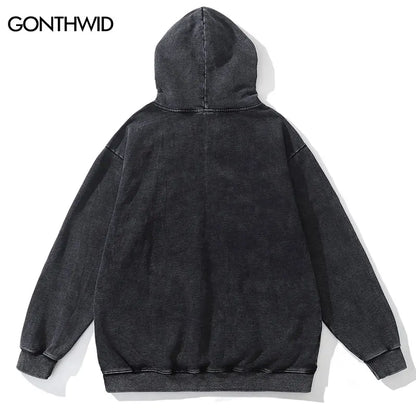 Hip Hop Hoodie Streetwear Vintage Skeleton Skull Print Oversize Punk Gothic Hooded Sweatshirt Harajuku Casual Loose Washed Tops Street King Limited