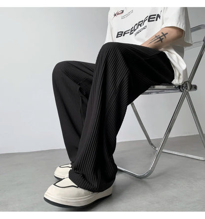 summer pleated pants men fashion oversized ice silk pants men japanese streetwear hip hop loose straight pants mens trousers unique default style 1258