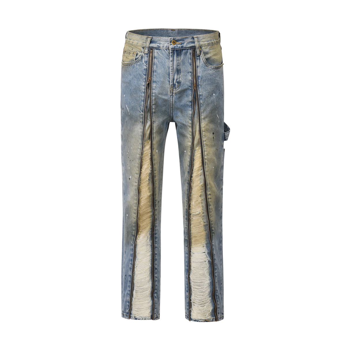 front zipper hole distressed washed vintage mens jeans pants harajuku y2k straight ink painted baggy denim trousers oversized vintage washed jeans