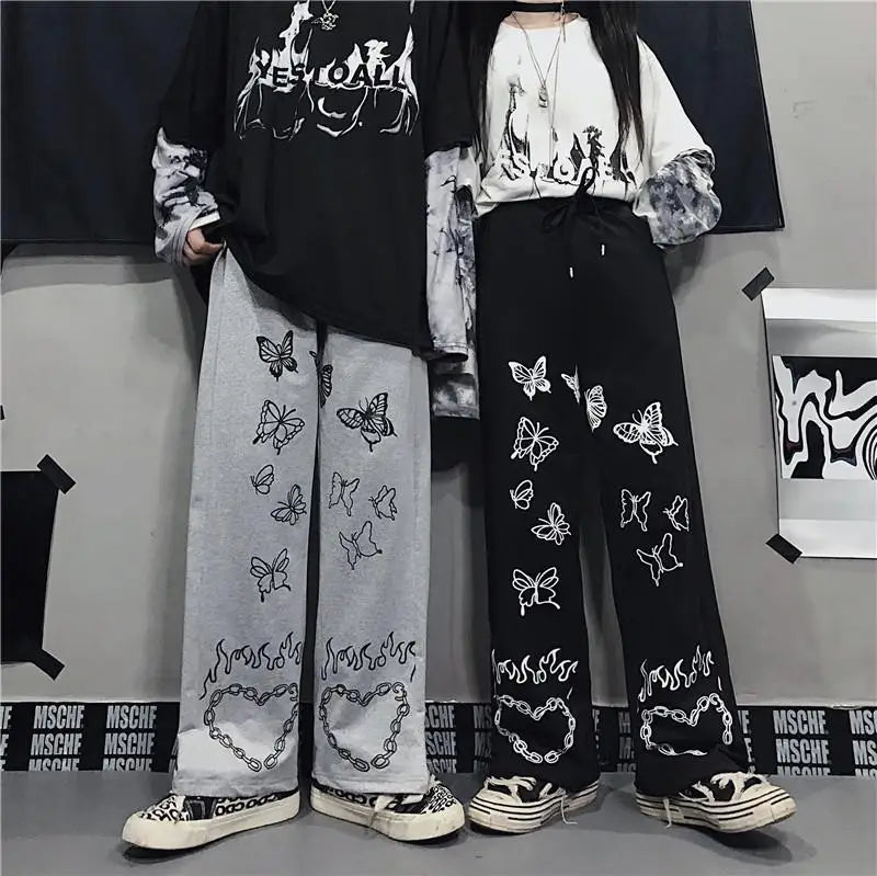 Wide Leg Summer Pants Clothes For Woman Korean Fashion Butterfly Print Harajuku Streetwear Y2k Clothes Pants Trousers Woman Street King Limited