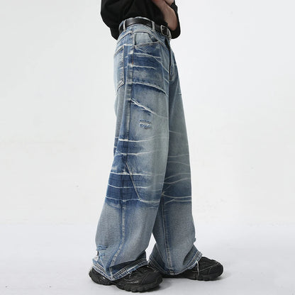 vintage blue baggy jeans man loose straight denim pants harajuku hip hop jeans trousers men ripped baggy denim