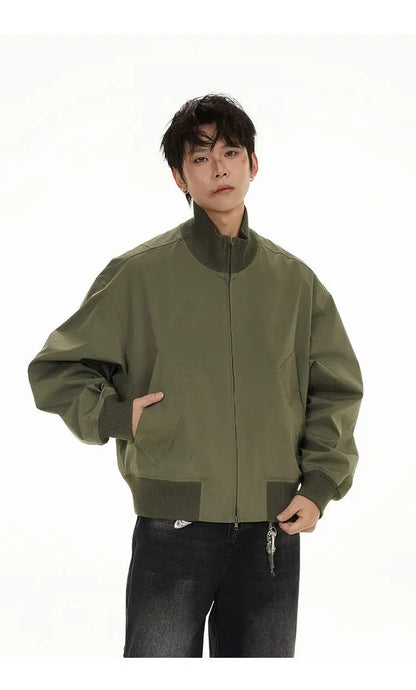 short design stand collar bomber jacket men korean streetwear fashion loose casual vintage bomber jacket coat cityboy outerwear unique shorts style 514