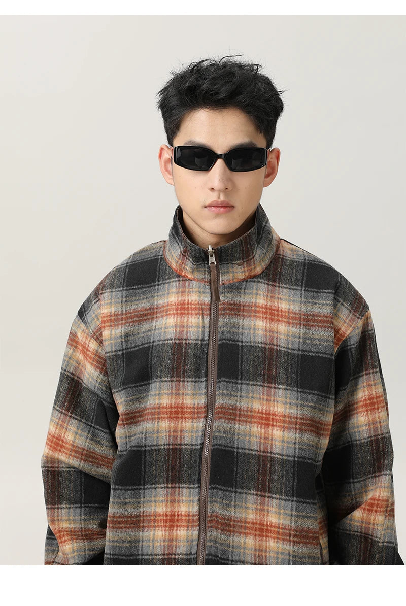 double side wearable coach jacket men streetwear fashion cleanfit splice plaid loose casual outdoor cargo jacket boyfriend coat unique cargo style 833