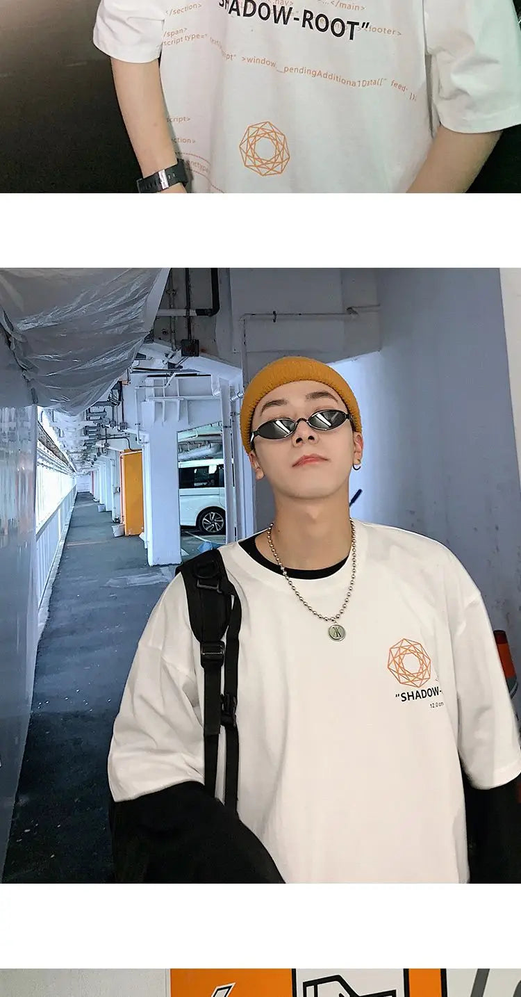 Summer quarter-sleeved men's T-shirt ins clothes trend Korean style loose mid-sleeve short-sleeved T-shirt half-sleeved T shirts Street King Limited