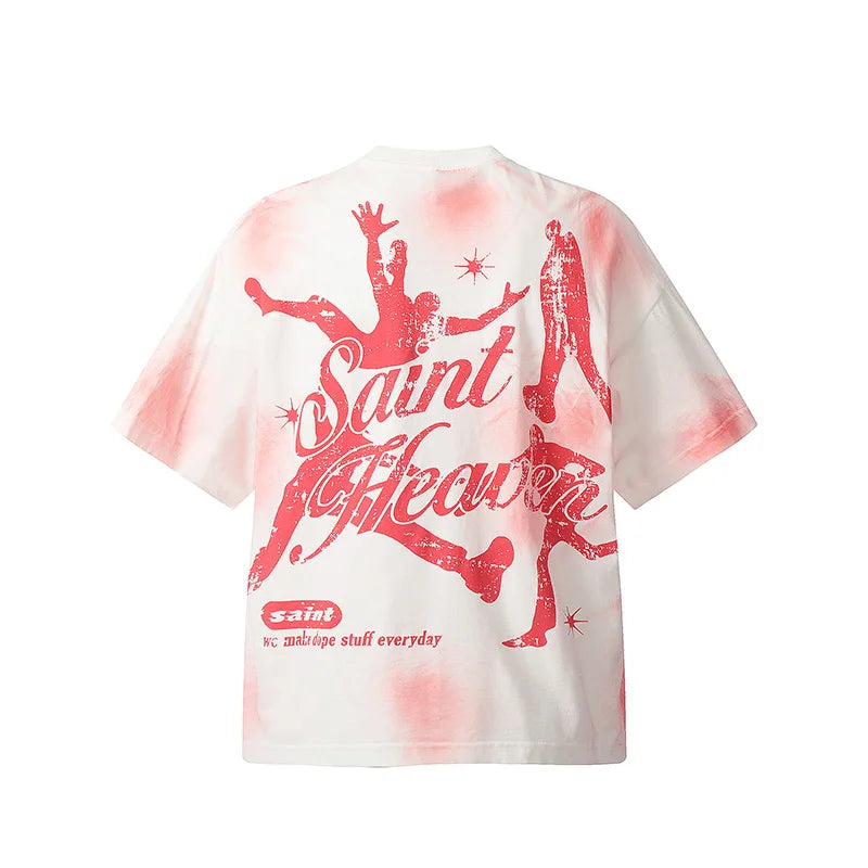 Black White Blue SAINT T-shirt Men Woman Good Quality Vintage Cartoon Pattern Printing Loose Casual Top Tees Street King Limited