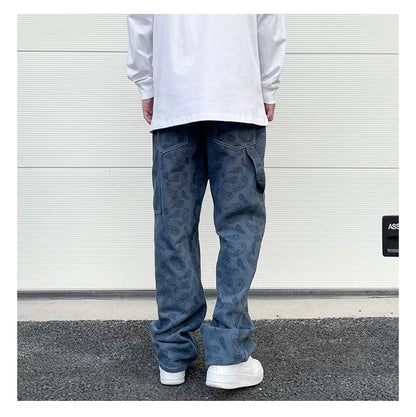hip hop straight denim jeans pants fashion zipper paisley jeans streetwear mens new casual loose trousers jean pants joggers unique joggers style 3044