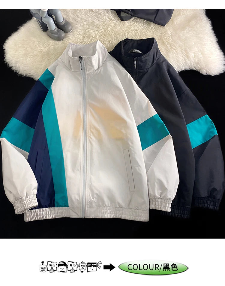 2024 spring mens standing collar jacket patchwork loose windbreaker zipper sports outdoor jackets unisex punching jacket unique default style 5481