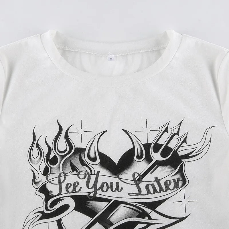 Streetwear Personality Trend Love Graphics Gothic Y2K White Baby Crop Tops American Fashion Harajuku Vintage Chic Women T-shirt Street King Limited