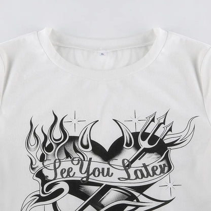 Streetwear Personality Trend Love Graphics Gothic Y2K White Baby Crop Tops American Fashion Harajuku Vintage Chic Women T-shirt Street King Limited
