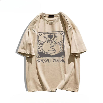 Summer fashion brand pure cotton fashion creative casual fun cat print student party men's and women's short-sleeved T-shirt ins Street King Limited