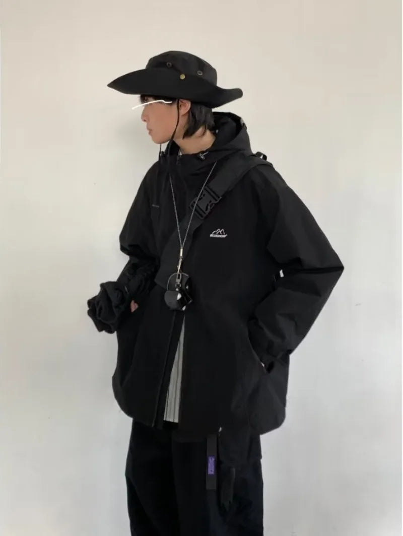 outdoor sports charging jacket mens 2024 spring japanese casual waterproof hooded trench coat multi pocket hiking windbreaker unique default style 2434