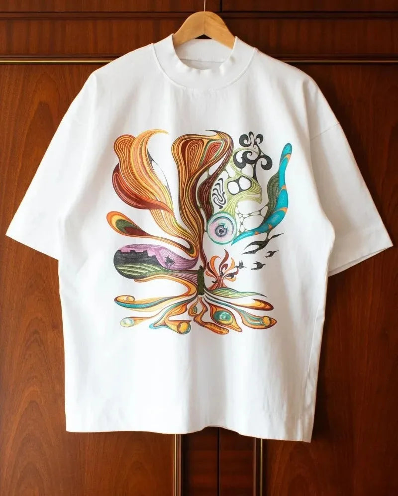 Spring and Autumn Streetwear Fashion Printed Pattern Oversized T-Shirt Women's Trendy Gothic Retro Loose Round Neck Shirt Top Street King Limited