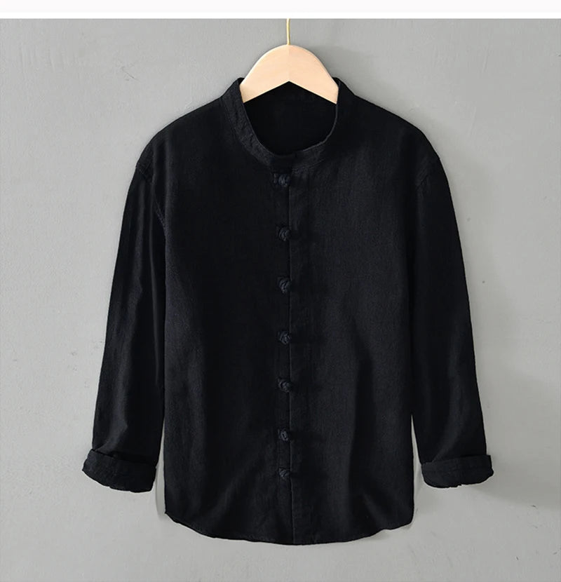 Men's Shirt Vintage Cotton Linen Long Sleeve Shirt Spring Summer Autumn Loose Fashion Casual Blouse Male Plus Size Cardigan Top Street King Limited