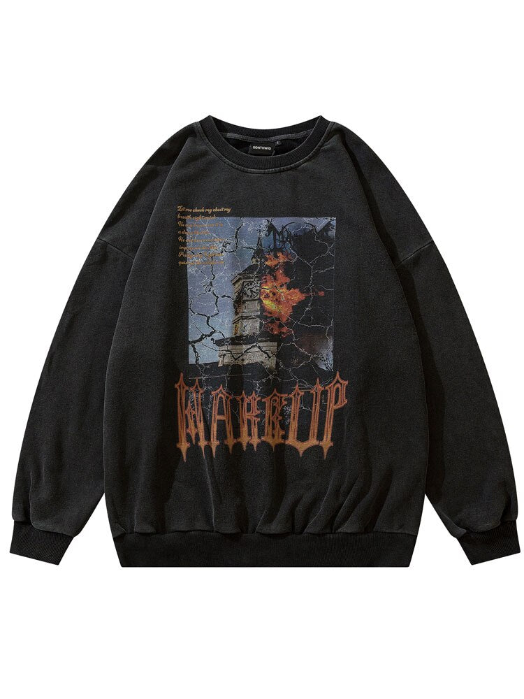 "House In Flames" Unisex Men Women Streetwear Graphic Sweatshirt Daulet Apparel