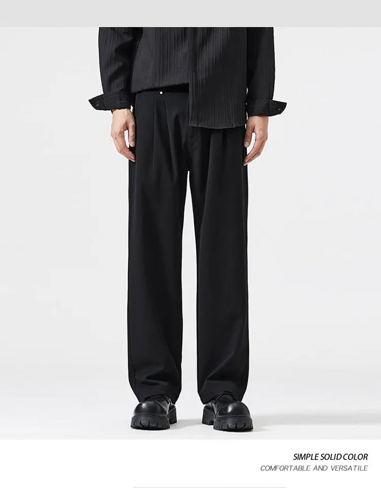 mens trend streetwear fashion loose casual plus size straight wide leg suit pant office man commute work pants trousers unique default style 2080