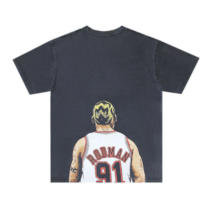 RODMAN Print Vintage Retro High-Street Hip-Pop T-Shirt Tops Street King Limited