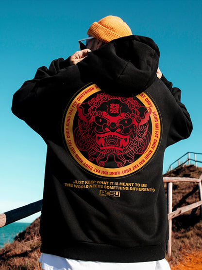 Autumn Dancing Lion Print Hooded Sweatshirts Hombre Hip Hop Fleece Streetwear Hoodies New Oversized Y2K Vintage Fashion Hoody Street King Limited