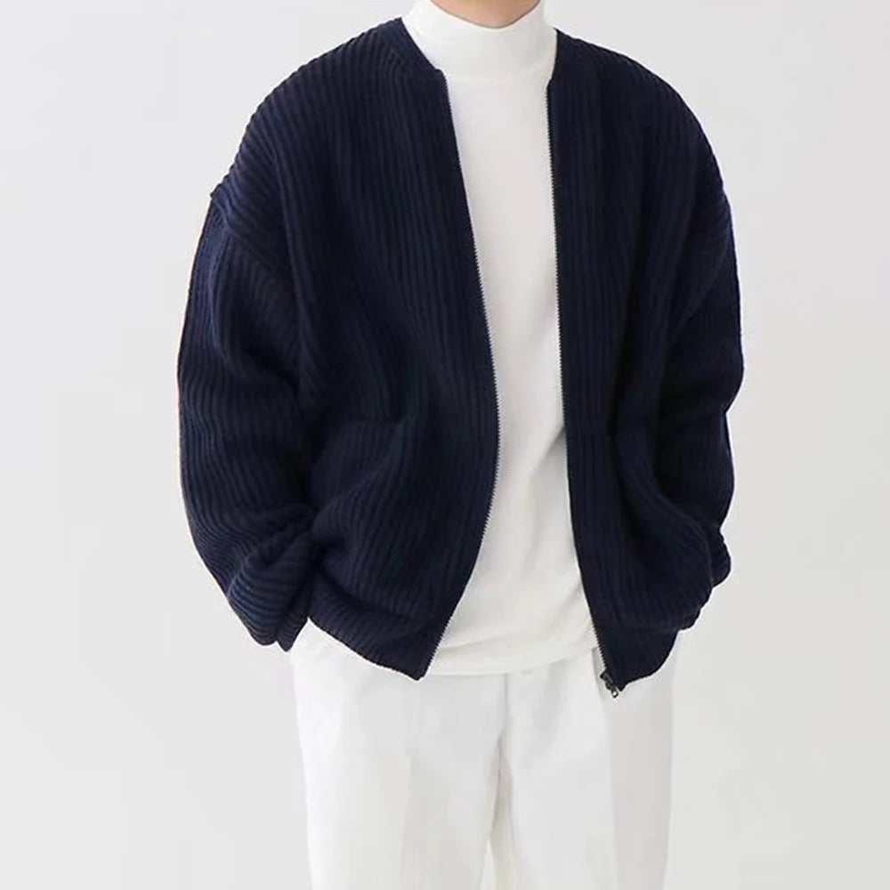 Korean Color Round Neck Knitted Cardigan Jacket For Men 2023 Autumn Winter Fashion Youth Trend Versatile Casual Breathable Top Street King Limited