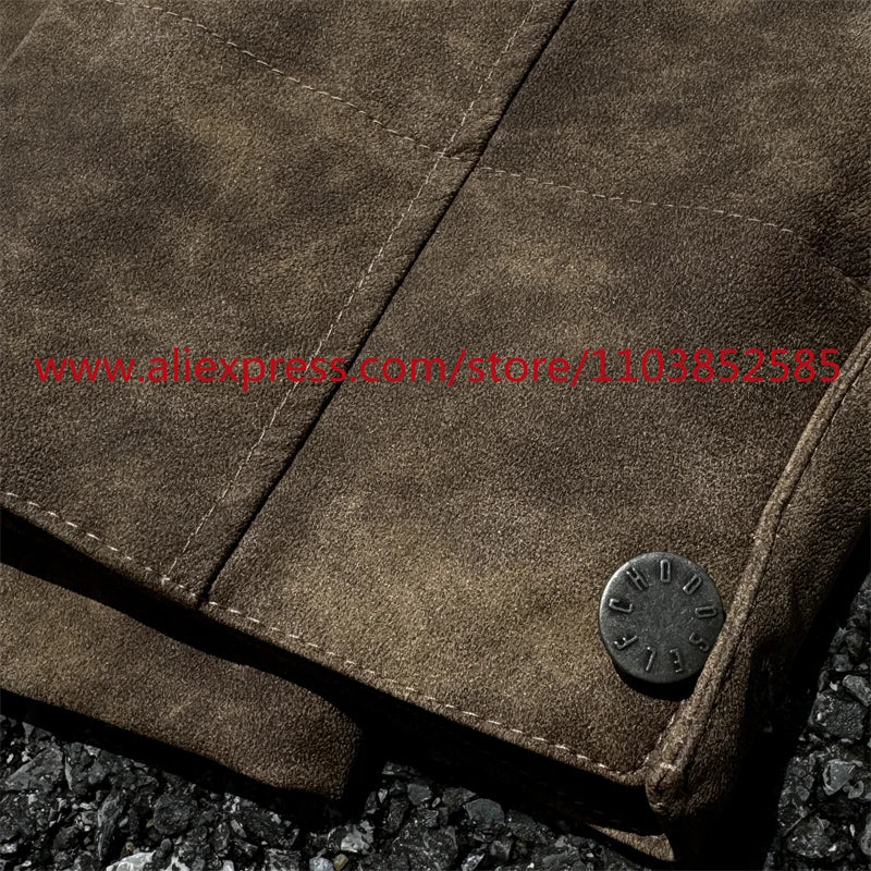 autumn and winter vintage long sleeved leather jacket american heavy duty motorcycle high street short style distressed lapel unique shorts style 1220
