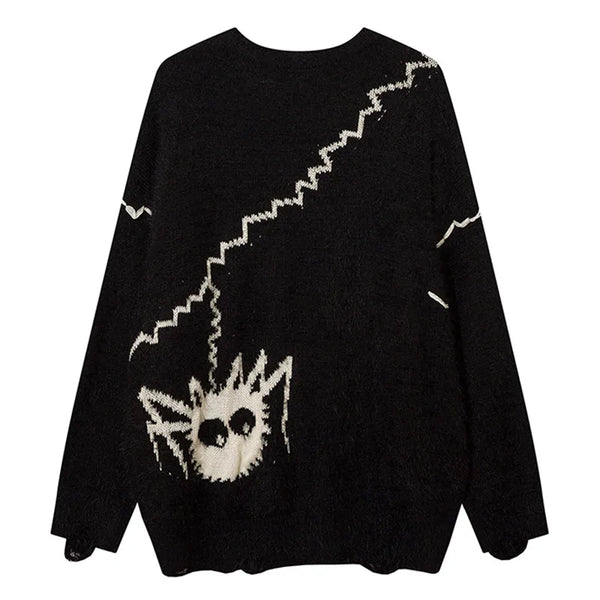 Men's Spider Pattern Knitted Sweater Harajuku Vintage Hip Hop Plush Pullover Oversized Loose Fashionable Casual Jumpers Unisex Street King Limited