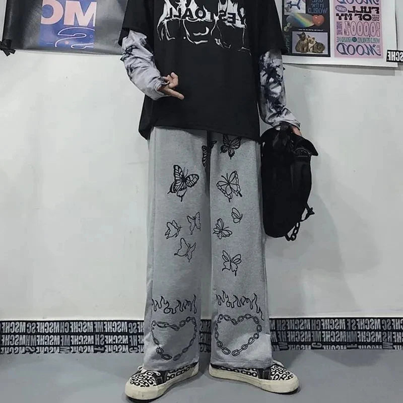 Wide Leg Summer Pants Clothes For Woman Korean Fashion Butterfly Print Harajuku Streetwear Y2k Clothes Pants Trousers Woman Street King Limited