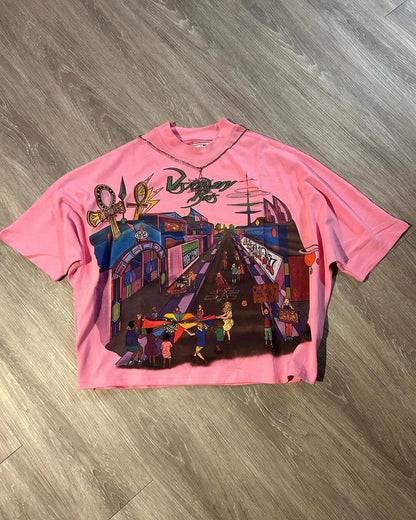 Retro Gothic Cartoon Pattern Oversized T-shirt Women's Spring and Autumn 2024 New Fashion Rock Harajuku Loose Casual y2k Top Street King Limited