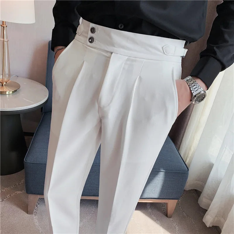 2024 High Quality Business Casual Draped High-waist Trousers Men Solid Color Formal Pants Male Formal Office Social Suit Pants Street King Limited