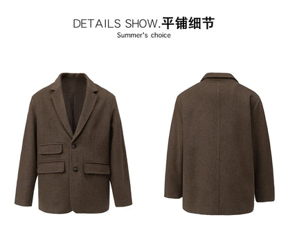 men autumn winter streetwear fashion retro wool thick blazer jacket commuter business casual plus size suit coat outerwear unique default style 1361