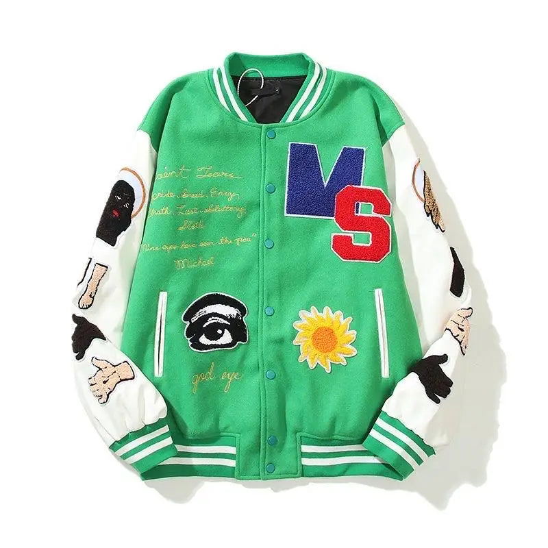 solid color embroidered letter jacket baseball uniform couple wear harajuku style casual loose high street y2k patchwork jacket unique default style 1667