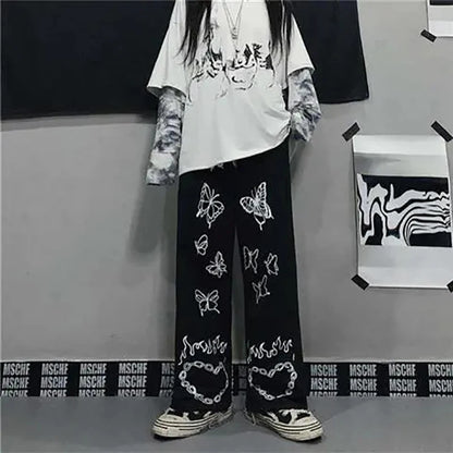 Wide Leg Summer Pants Clothes For Woman Korean Fashion Butterfly Print Harajuku Streetwear Y2k Clothes Pants Trousers Woman Street King Limited