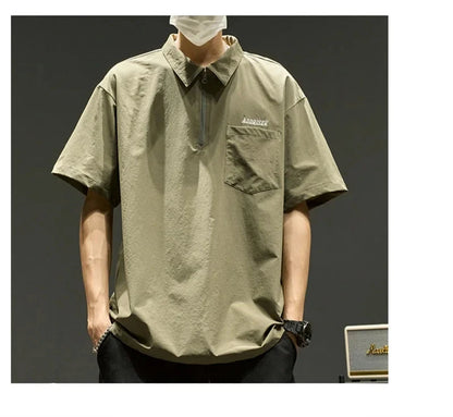 Streetwear Summer Short Sleeve Lapel Polo Shirt Mens Letter Embroidery Zipper Gol Summer Short Sleeve Lapel Polo Shirt Mens Letter Embroidery Zipper Golf Wear 2024 Korean Fashion Streetwear Loose Tee Shirts Fashion Sweater Jacket With Graphic Design For Men